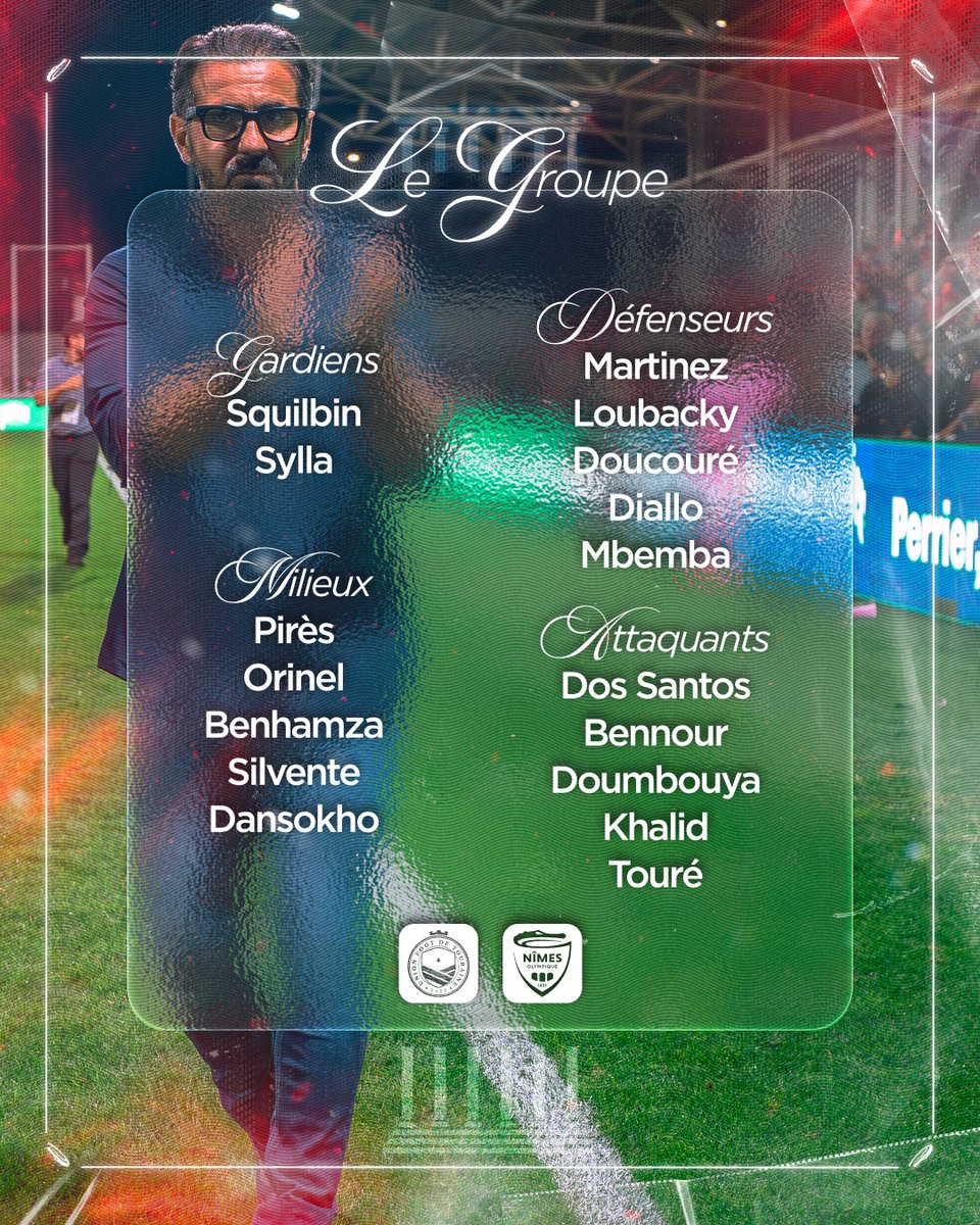 nimesolympique's tweet photo. 👥 𝗟𝗲 𝗴𝗿𝗼𝘂𝗽𝗲

Les 17 joueurs retenus par Helder Esteves et son staff pour le déplacement à Tours !

#UFTNO https://t.co/I0eL6ZJxpj