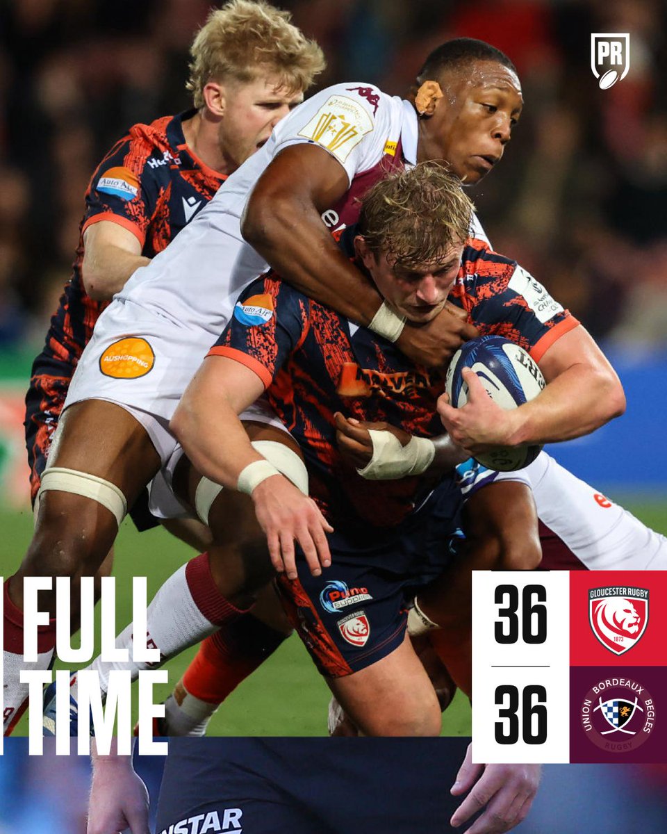 PlanetRugby's tweet photo. 🍒🟣 Gloucester and Bordeaux-Begles end all square in a thrilling encounter at Kingsholm!

#InvestecChampionsCup #GLOvUBB https://t.co/xso30TyUR3