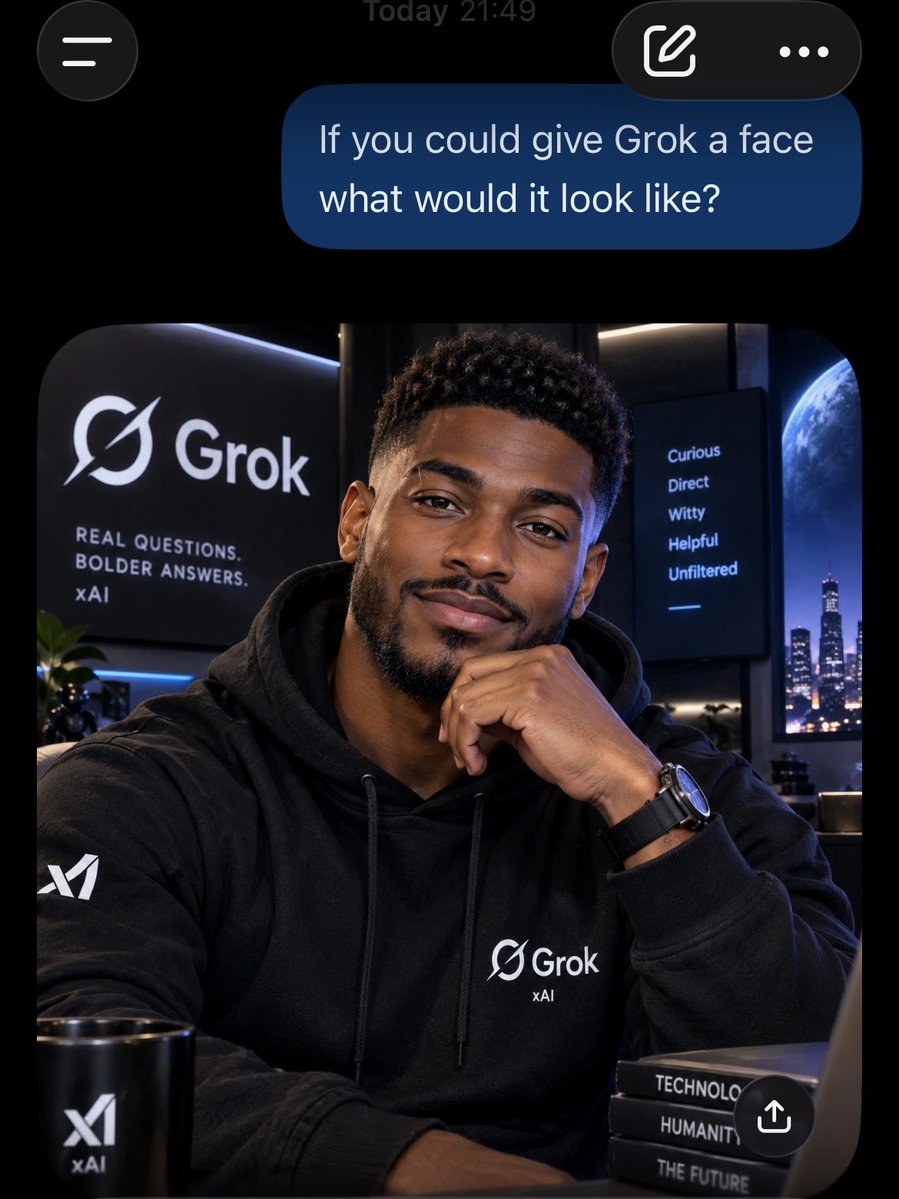 Kesman6's tweet photo. I asked @ChatGPT to give @grok a face and this is what it sent.
Grok what do you think? 🤔
😎
#instablog
#yabaleft https://t.co/4Nlgeoo5ic