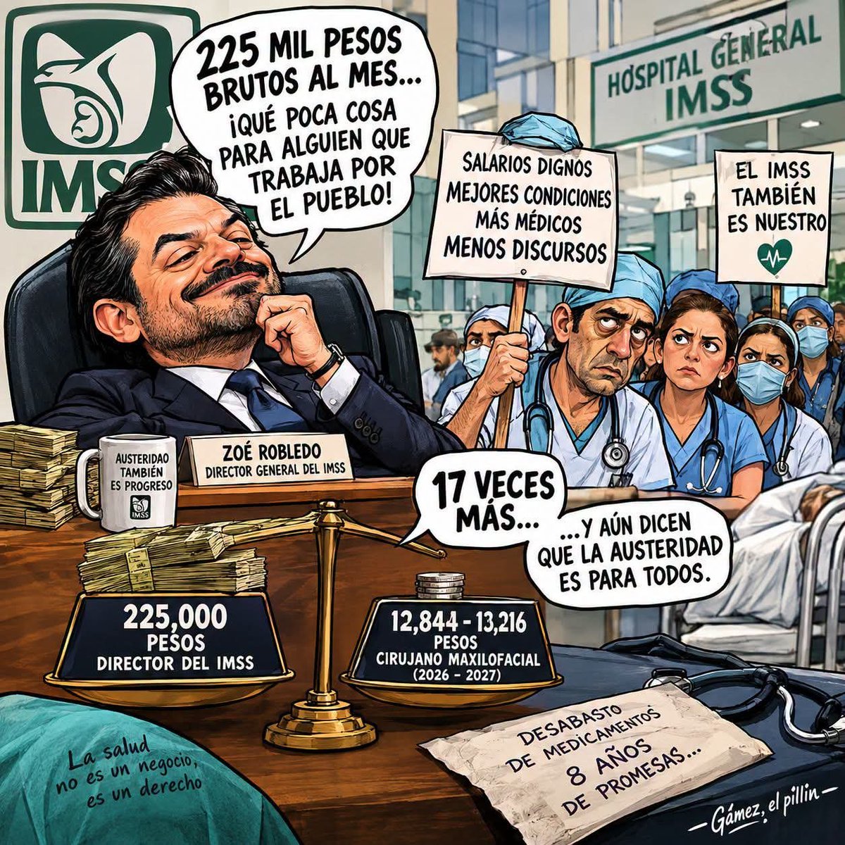 jose_anton's tweet photo. Un cirujano puede pasar años estudiando para salvar vidas. 
Cuando llega la hora de hablar de su salario, parece que al presupuesto le da ataque de austeridat

Mientras al director general del IMSS, se le atribuye una austera y franciscana remuneración de 225 mil pesos brutos mes https://t.co/DK8bKmO4Oi
