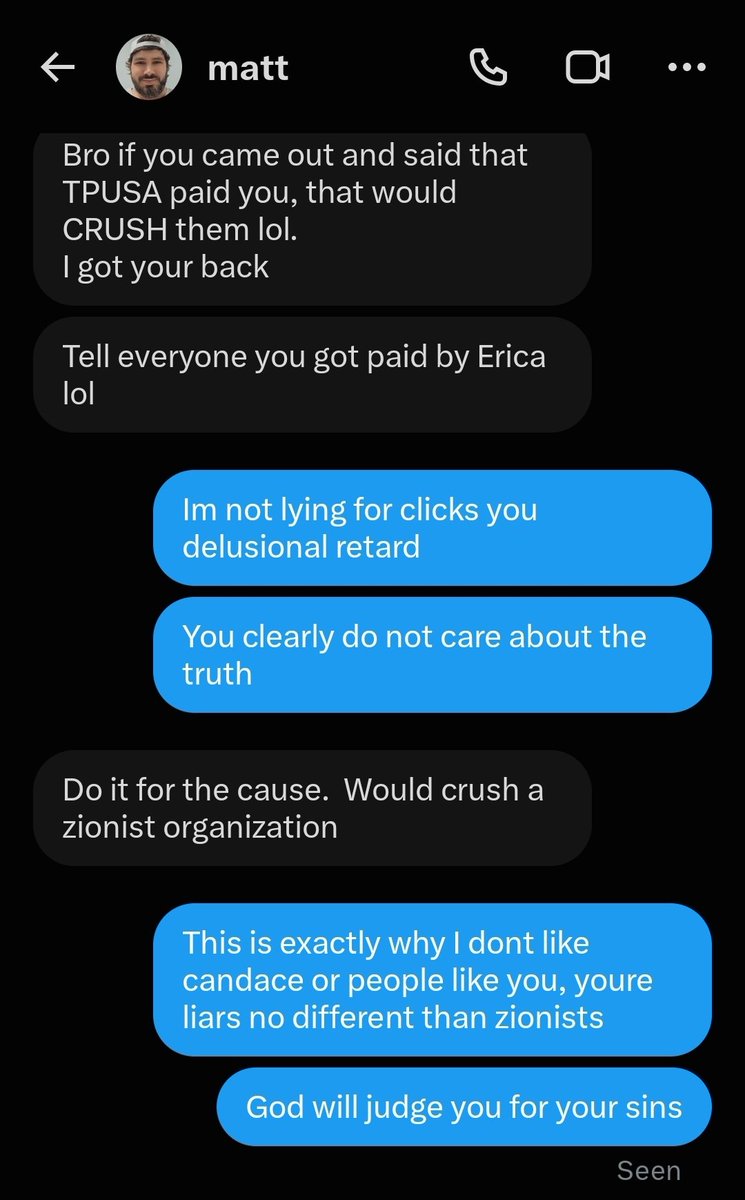 EsoShaggy's tweet photo. Candace cultists are in my DMs 24/7 demanding "I told you to lie", and blame TPUSA + Erika Kirk.

Do you know how easy it'd be to lie and grift by accusing TPUSA of something they had no role in?

@RealCandaceO and her fans aren't interested in the truth. Candace is a lesbian. https://t.co/RXzhJDhxy1
