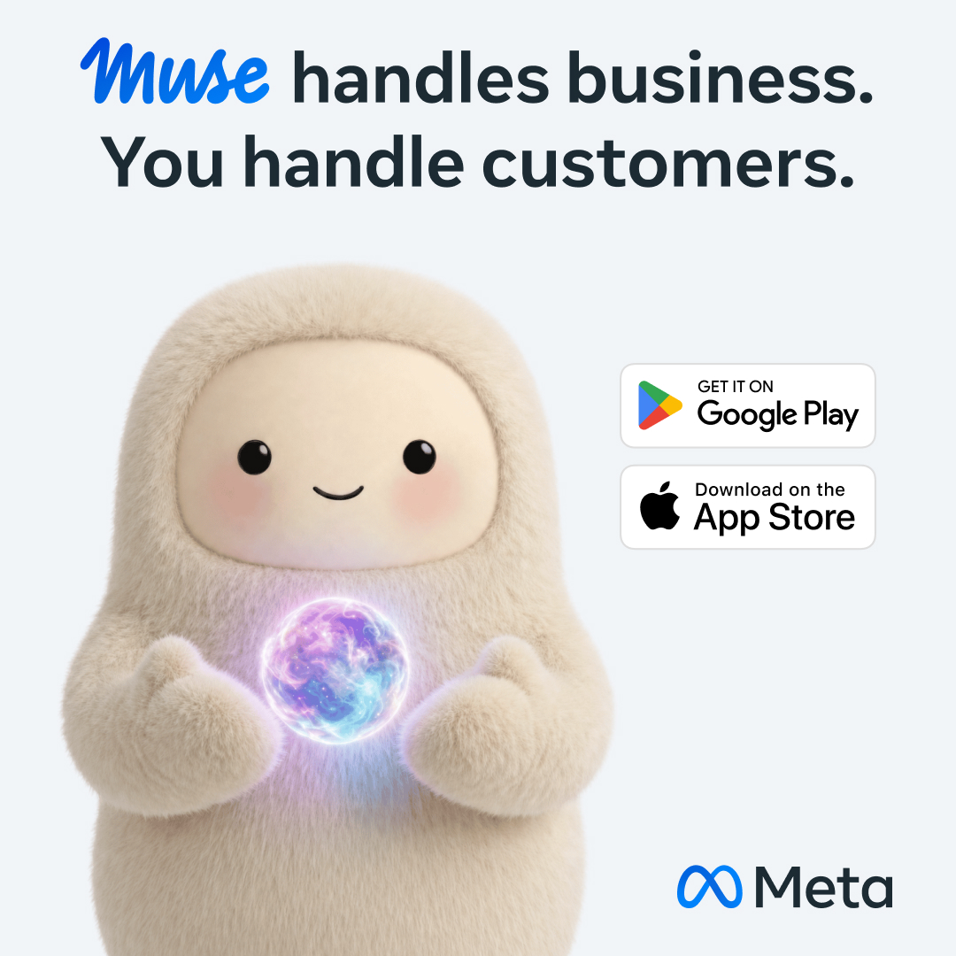 Muse's tweet photo. Muse for Small Business isn't a chatbot. It's an AI agent that connects to your Facebook, Instagram and business tools, then gets to work. Every recommendation is built on your actual data, and nothing is sent or spent until you approve.