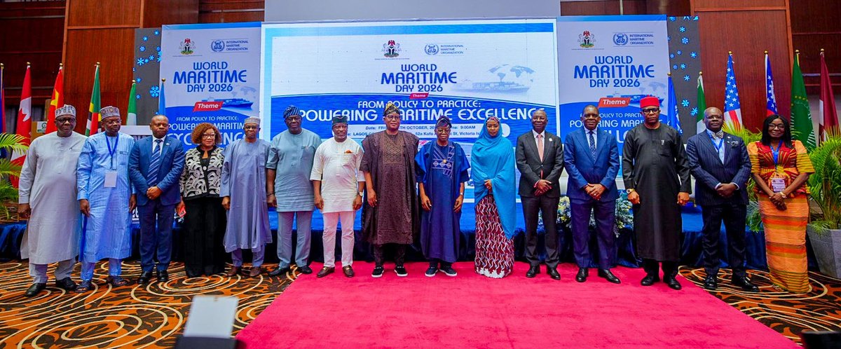 GboyegaOyetola's tweet photo. 𝐖𝐨𝐫𝐥𝐝 𝐌𝐚𝐫𝐢𝐭𝐢𝐦𝐞 𝐃𝐚𝐲 𝟐𝟎𝟐𝟔

On the occasion of the World Maritime Day 2026 which we marked in Lagos today, I reaffirmed the Federal Government’s commitment to developing globally competitive Nigerian seafarers through expanded training, professional certification and practical onboard experience.

We are strengthening partnerships, modernising our ports, improving maritime security and investing in fisheries and aquaculture to create jobs, boost productivity and enhance food security.

With fish production rising from 1.1 million to 1.4 million metric tonnes in 2025, we are building on this progress through responsible aquaculture, improved processing and better market access.

Our focus is to translate policy into practice, strengthen Nigeria’s maritime competitiveness and unlock the full potential of our Marine and Blue Economy for the benefit of all Nigerians.

#WorldMaritimeDay2026 #MarineAndBlueEconomy