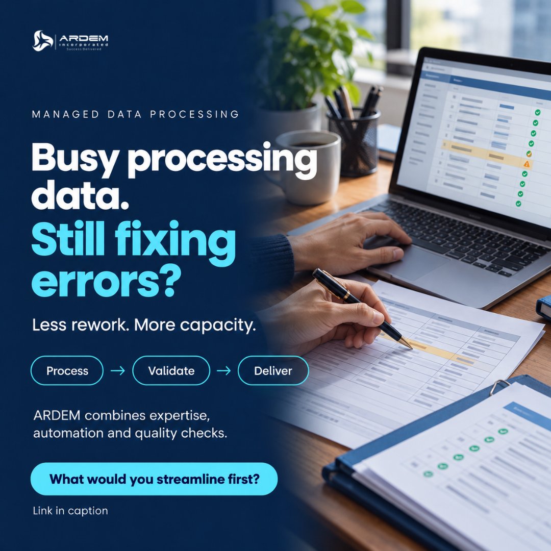 ARDEMinc's tweet photo. ARDEM combines data processing expertise, automation, and quality checks to reduce rework and keep workflows moving.
What would you streamline first?
https://t.co/HBt4BnsvxG
#DataProcessing #OperationalEfficiency #data https://t.co/VPQ0jNlFMi