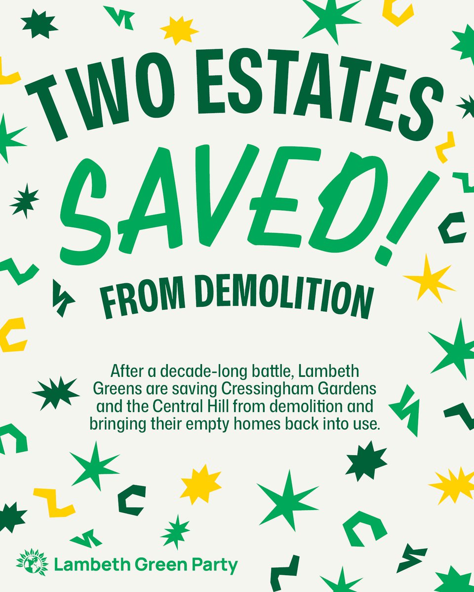 Lambethgp's tweet photo. For 12 years, Lambeth tried to demolish Central Hill and Cressingham Gardens and left homes empty. Not anymore!
Cllr Pete Elliott said this will end "years of uncertainty and put the focus where it belongs: repairing homes, supporting communities and filling empty properties.” https://t.co/u9702k64Rm