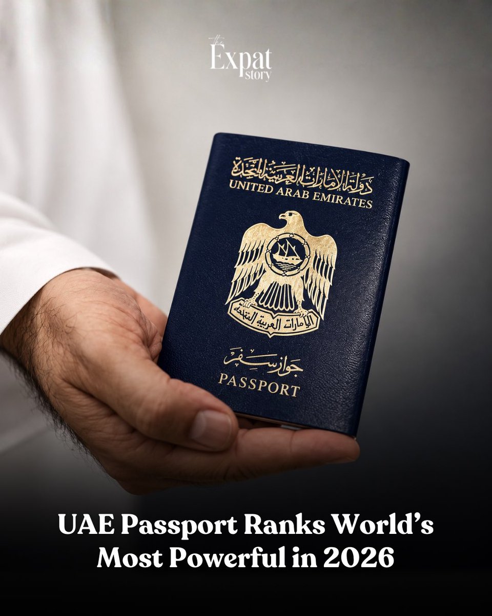theexpatstory's tweet photo. The UAE passport ranks first in the 2026 Passport Index, giving holders access to 182 destinations without obtaining a traditional visa in advance. 

More updates at #TheExpatStory

#UAE #EmiratiPassport #GlobalMobility #TravelNews https://t.co/VScedk5bzd