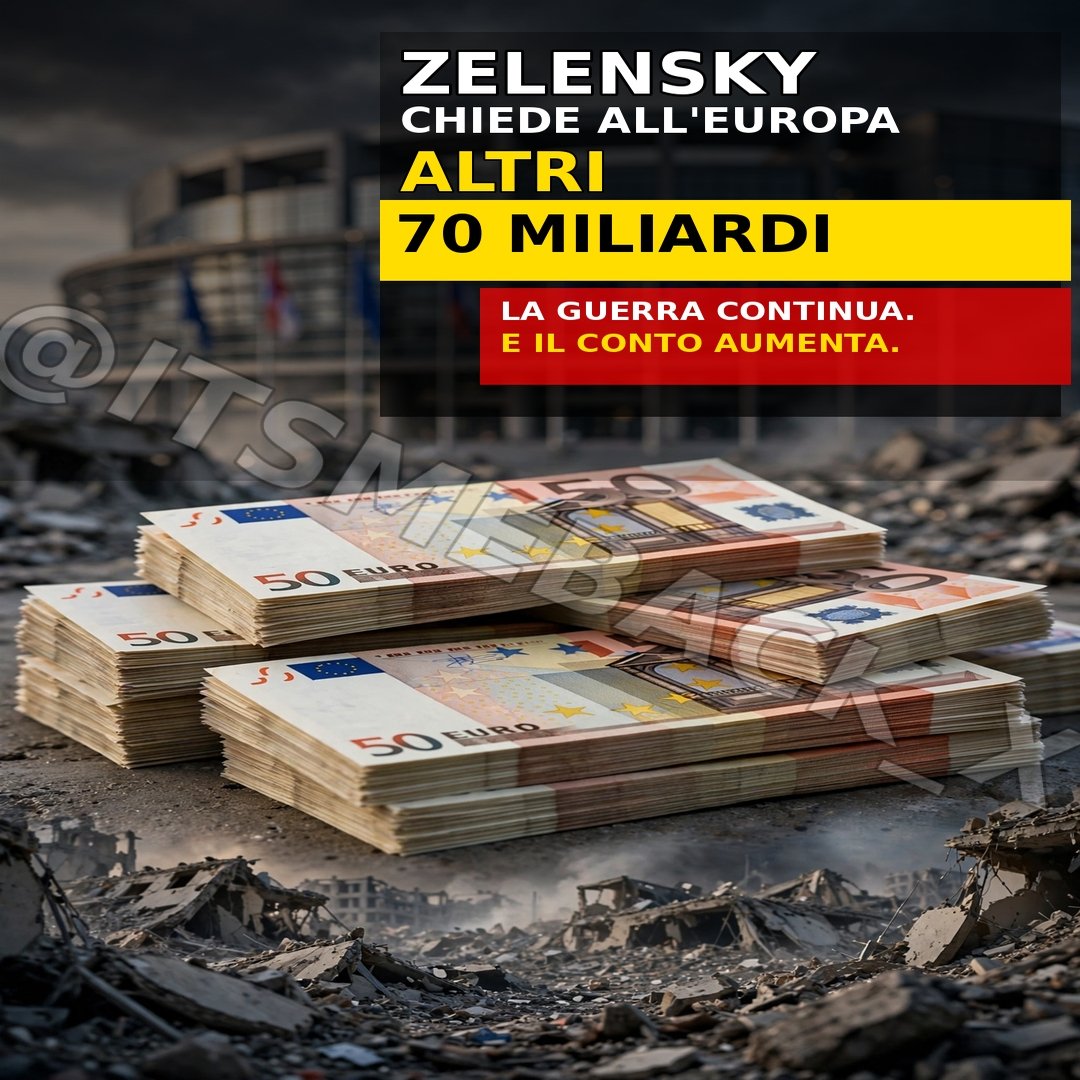 itsmeback_'s tweet photo. Non è più stanchezza, è disgusto.
Continuare a finanziare una guerra infinita non è solidarietà. È complicità.
#Zelensky non è più percepito come un presidente in difficoltà, è diventato un esattore che gira per l'#Europa con la mano tesa e l'aria di chi pretende.
L'UE? Si comporta come un gruppo di camerieri spaventati che ogni volta che lui schiocca le dita corrono a svuotare le nostre tasche.
Non ne posso più di vedere questo signore in felpa che fa la morale a 450 milioni di europei che non arrivano a fine mese, mentre manda al fronte un'intera generazione e si permette pure di fare il duro con Trump.
Costa e gli altri leader europei stanno diventando la vergogna del continente: incapaci di difendere i propri cittadini, bravissimi solo a firmare assegni con i soldi nostri.
Zelensky è tornato a Bruxelles a presentare il conto: altri 70 miliardi.
Secondo l'ANSA il fabbisogno totale per il 2027 è di 155 miliardi. L'Europa ha già messo 90 miliardi sul piatto per il 2026-2027 e Costa dice che dobbiamo dare ancora di più e aumentare la pressione su Mosca.
Intanto a Washington Trump e Zelensky litigano su tutto.
Se perfino gli americani, che questa guerra l'hanno sostenuta più di tutti, iniziano a dire basta, perché noi dobbiamo continuare a fare gli utili idioti che pagano sempre?
I governi europei si sono dimenticati di avere dei cittadini: gente che non dorme per le bollette, pensionati che contano i centesimi, giovani che non possono affittare casa, aziende che chiudono perché l'energia costa il triplo.
Qual è il limite?
Dopo quattro anni e centinaia di miliardi, la domanda non può più essere "quanti soldi servono per andare avanti".
La domanda deve essere: quanti soldi e quanto coraggio politico ci vuole per farla FINIRE?