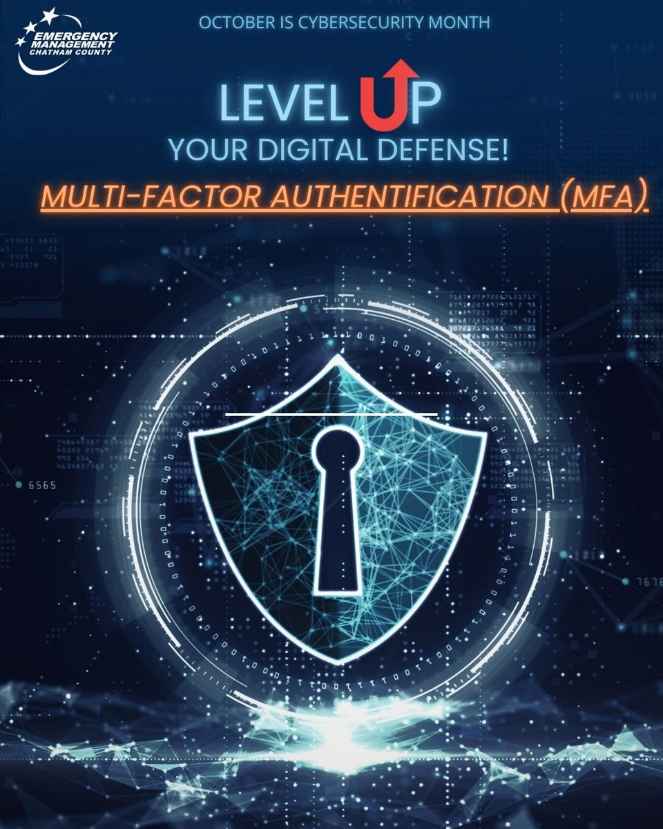 ChathamEMA's tweet photo. 🛡️ Level UP Your Digital Defense: Turn On MFA!
One password isn't always enough. 🔐 Turn on multi-factor authentication for email, banking, social media & other important accounts.
💡 LEVEL-UP TIP: Extra step = stronger defense!
#CEMA #CybersecurityMonth https://t.co/v9TIF4GiwN