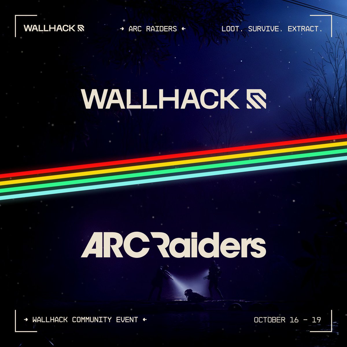 WallhackHQ's tweet photo. WALLHACK x ARC RAIDERS Community Event

To celebrate our BERSERK collab, the trio with the highest 3-run score walks away with the bag.

PRIZE POOL: $3,000 USD
🥇 $1,500 ($500 per player)
🥈 $900 ($300 per player)
🥉 $600 ($200 per player)
+ SP-005 Berserk pad each player in top 3

🎟️ Every valid team entry is also in the raffle for 1 of 5 SP-005 BERSERK pads.

How to Enter:
1️⃣ Join our Discord for the full rules
2️⃣ Grind your best 3 runs on Stella Montis (Free Kit Only) 
3️⃣ Submit your proof via the official form

🌎 Global Event | 🗓️ OCT 16th - OCT 19th