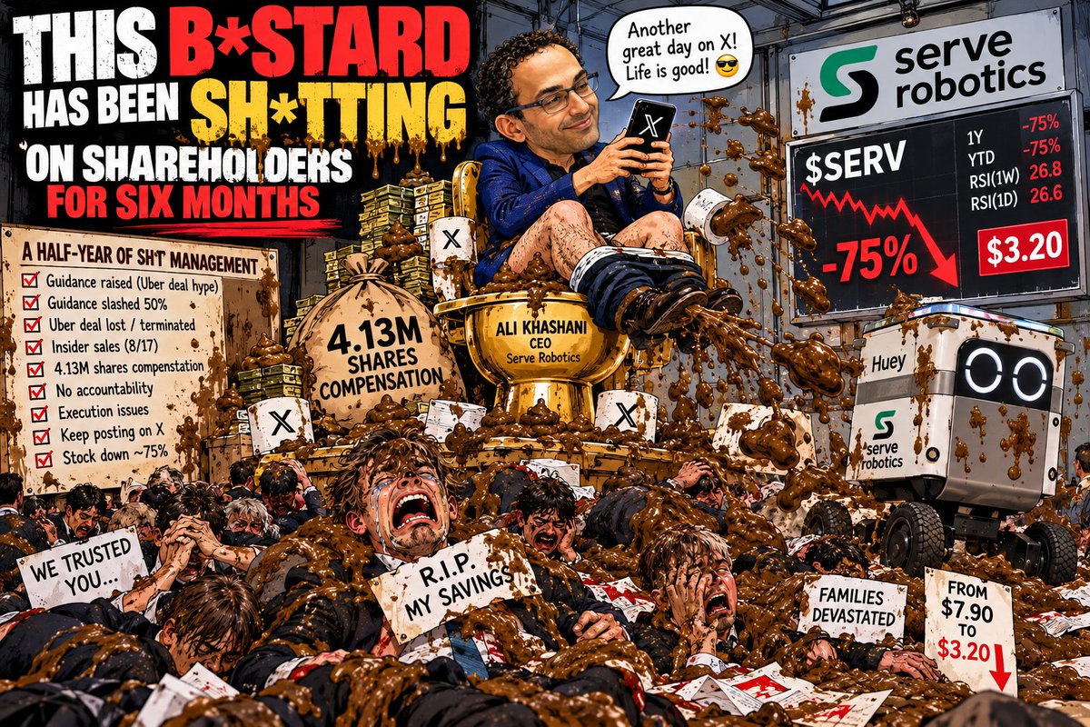 eaftpunk's tweet photo. @Kentuckygirl1 🚨 BREAKING: $SERV DOWN 80%!

6 months of failed Uber talks, slashed guidance, insider sales &amp; 4.13M compensation shares.

Shareholders ruined. CEO @ahkashani still tweeting about his personal life.

🔥 Want to destroy @ServeRobotics? REPOST! https://t.co/iAnPcOsyfx