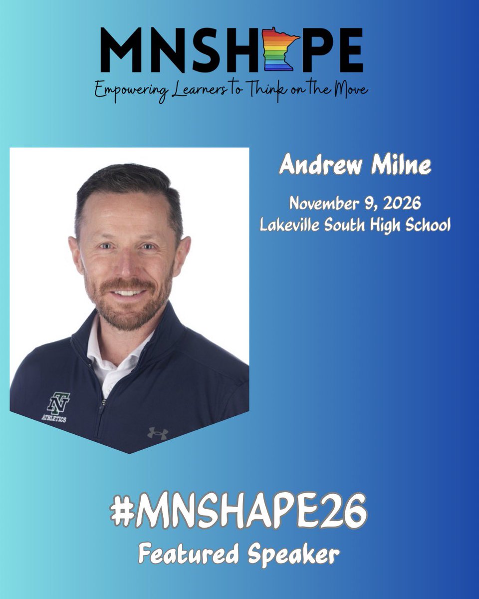 MNSHAPE's tweet photo. Featured speaker Friday 📢📢 

We’re excited to announce that Andrew Milne, 2017 SHAPE America National Health Teacher of the Year. will be one of our featured presenters at our conference on November 9. #mnshape26 https://t.co/KrimTxLBpp
