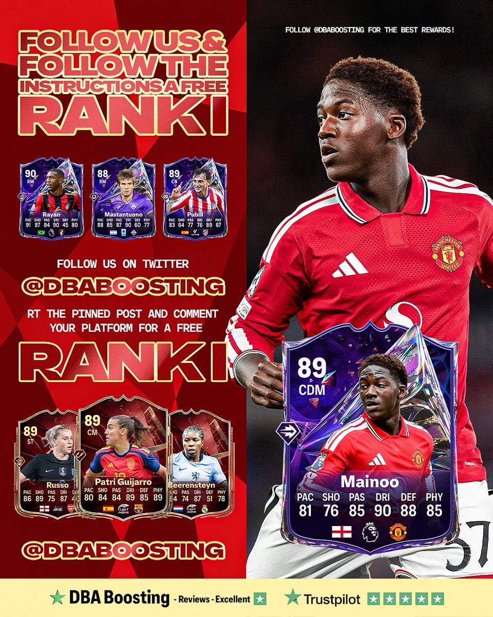dbaboosting's tweet photo. 🚨 FREE RANK I GIVEAWAY! 🚨

Want a FREE Rank I in FC 27? 👀🔥

Here's how to enter:
- 🏆 Follow @DBABOOSTING on X
- 🔁 RT the pinned post
- 💬 Comment your platform (PS, Xbox or PC)

Good luck everyone! 🍀🔥

#fc27 https://t.co/IlzI1wpbad