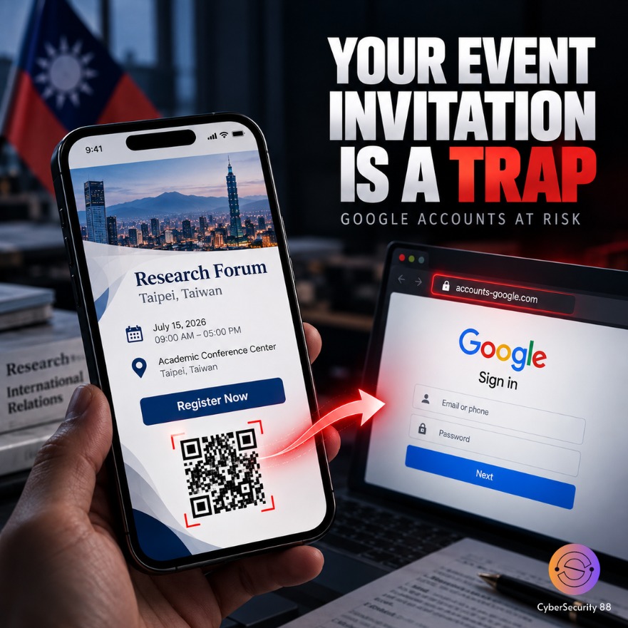 CSec88's tweet photo. Fake Event Invites, Real Threat: Hackers Target Google Accounts 

What if a genuine-looking event invitation is actually a trap to steal your Google account?

Full Story 👉
https://t.co/xJmcJ8K10c

#CyberSecurity #Phishing #GoogleSecurity #CyberEspionage #ThreatIntelligence https://t.co/POkIY7FgID