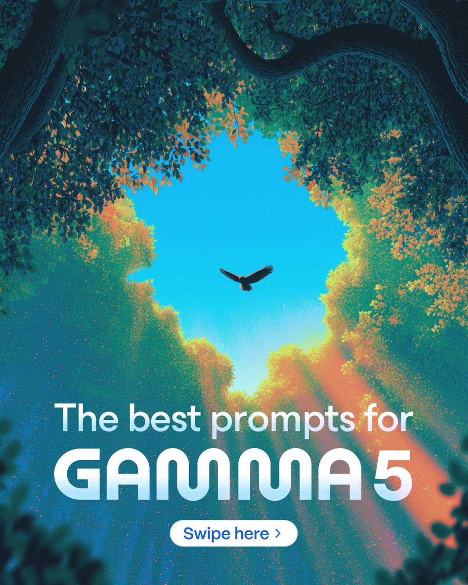 GammaApp's tweet photo. Gamma 5 can handle more context and visual references than ever before. You can plug into a suite of connectors, add screenshots as inspo, and throw in any document to give your presentations rich data.  

A few killer prompts you can use today in the thread. https://t.co/H9iqxzAxfg