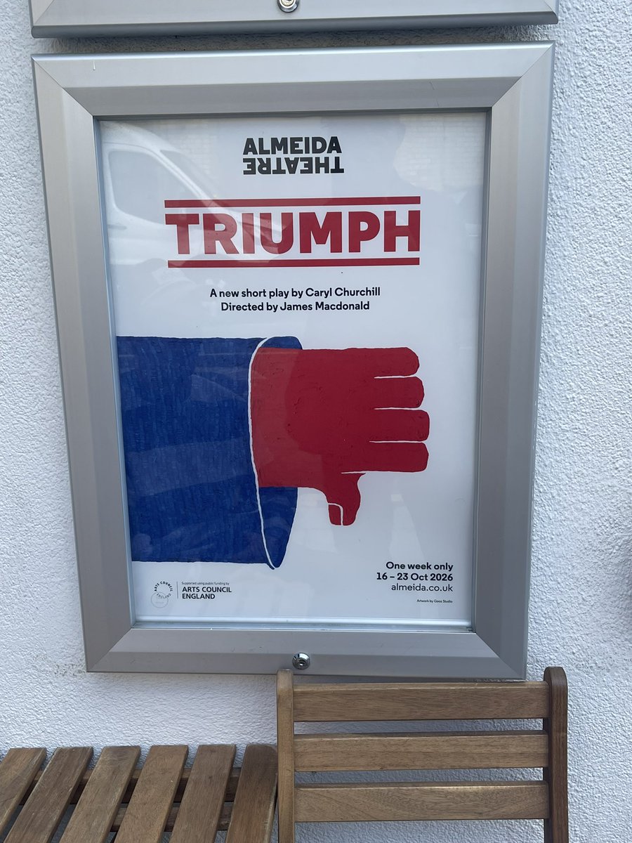 readalanread's tweet photo. Caryl Churchill in their local today serving up a Katie Zacharia comms chief in ‘Triumph’ way before her time, in a twenty minute (not 15) ‘political sketch’ that nails the ‘feels’ for populist rhetoric in our age of emperors in old clothes. Precision playwright par excellence. https://t.co/Qx9qJz8PUR