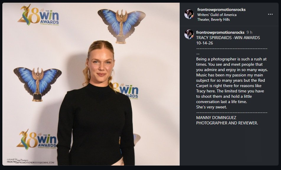 Ocelotl_Mx's tweet photo. 📸TRACY SPIRIDAKOS-WIN AWARDS 🌟
🗓️10-14-26
Credit. 
Manny Dominguez &amp; frontrowpromotionsrocks©

#TracySpiridakos✨#AnnaPigeon🕊️🎄#TheWINAwards #WeLoveYouTracy #WhereTracyGoesWeGo #NevadaBarr #CineflixStudios #DecemberFilms #CalgaryAlberta #USANetworkSeries https://t.co/3zikJvdRRD