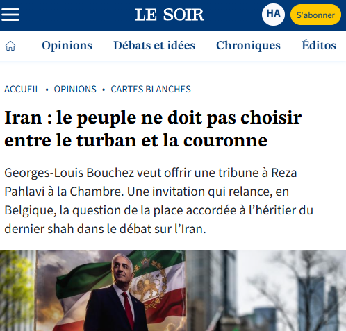HanifFreeIran's tweet photo. 🔥 Iran : le peuple ne doit pas choisir entre le turban et la couronne

Inviter Reza Pahlavi à @LaChambreBE ?
Pierre Galand alerte sur le risque de légitimer une alternative non démocratique.

🔗👉 https://t.co/9l3HhcmOzk

@prevotmaxime @PeterDeRoover1 @Bart_DeWever @BelgiumMFA https://t.co/d42HrGArwF