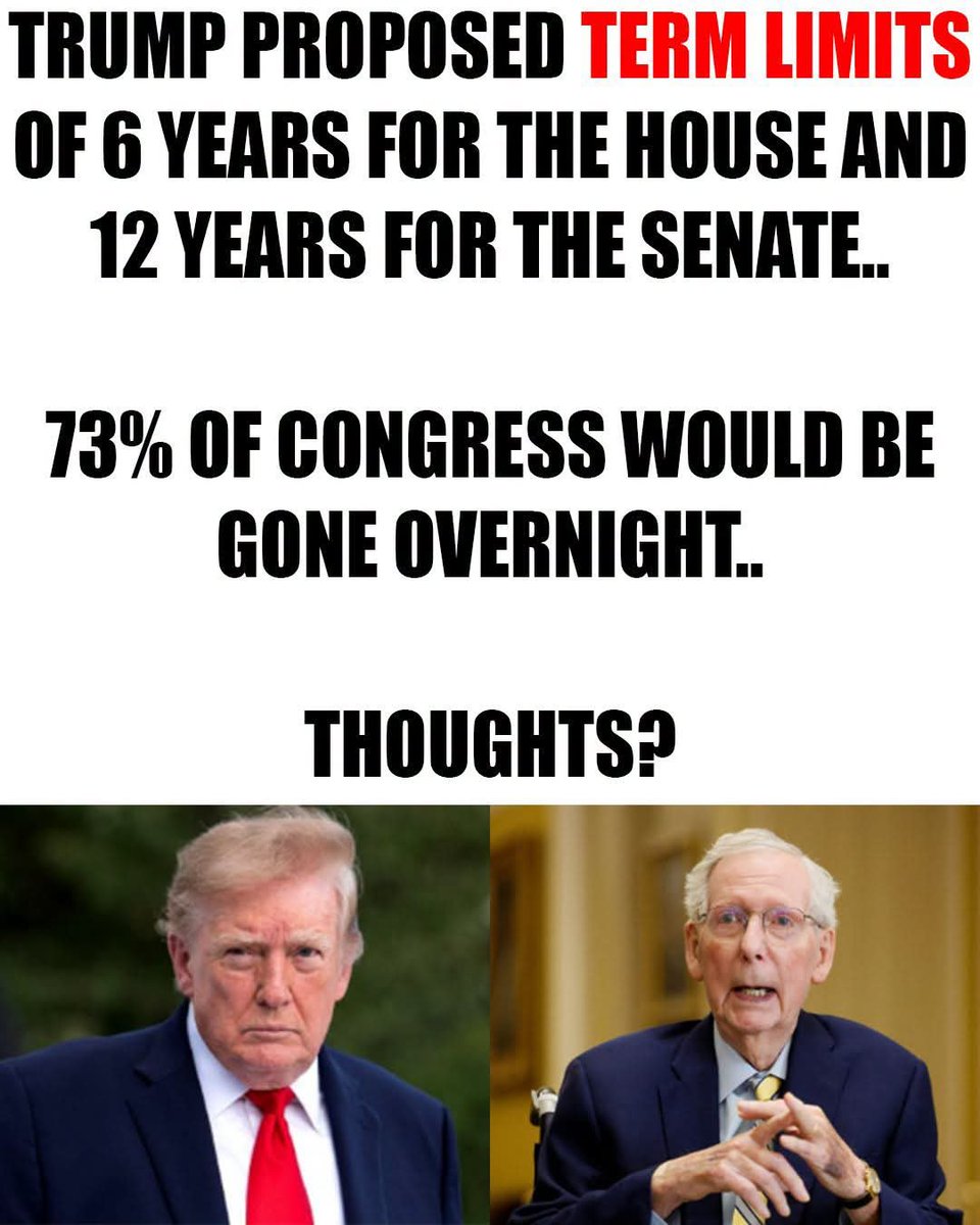 AmericaDaily56's tweet photo. If term limits happened tomorrow, 73% of Congress would be gone overnight.

Is that a GOOD or BAD thing for America?

A) GOOD - We need fresh blood
B) BAD - We need experienced leaders https://t.co/duPhOw1Q0n
