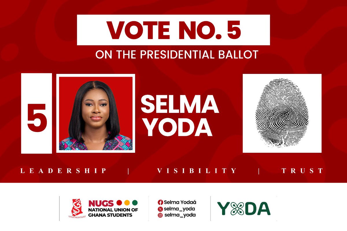 selma_yoda's tweet photo. Your vote, your voice, ❤️ 

Choose SELMA YODA- NUMBER 5 for NUGS President. A leadership built on visibility, trust, and service to the people.
5 is the number. Selma is the choice! 🔥

#SelmaYodaForNUGSPresident https://t.co/1MKVUeusRa