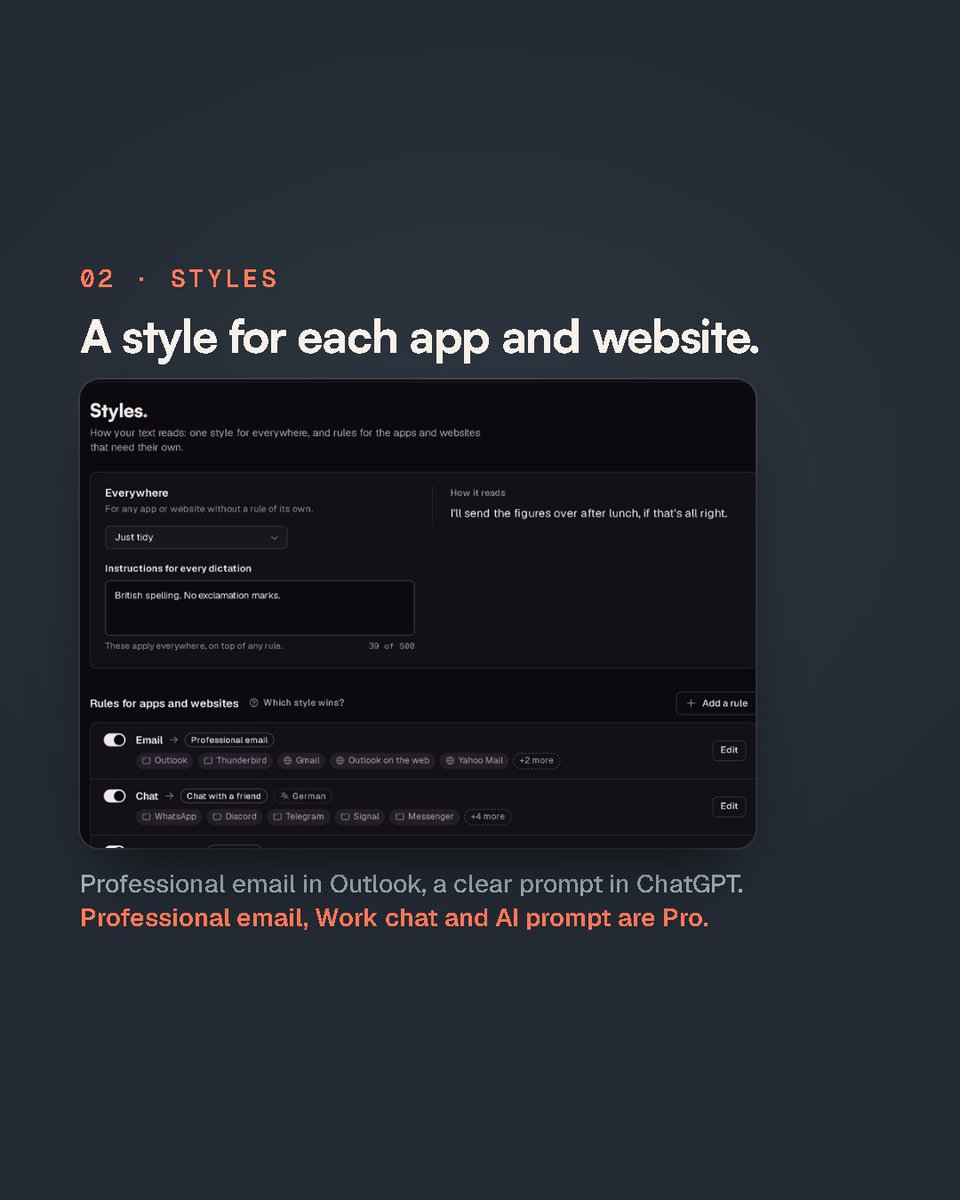 voktikhq's tweet photo. Voktik, screen by screen. Every dictation beside what it wrote, a style for each app, your own dictionary and snippets.

Styles and snippets past three are Pro.

https://t.co/J2tIQgruPs https://t.co/yOFzJUf0n2