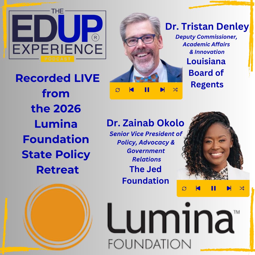 EdUpExperience's tweet photo. It's YOUR time to #EdUp with Dr. Tristan Denley⁠, Deputy Commissioner, Academic Affairs &amp; Innovation, ⁠Louisiana Board of Regents,⁠ &amp; ⁠Dr. Zainab Okolo⁠, Senior Vice President of Policy, Advocacy &amp; Government Relations, ⁠The Jed Foundation (JED)

https://t.co/sRt0jKK42Z https://t.co/LyyFGtk7hI