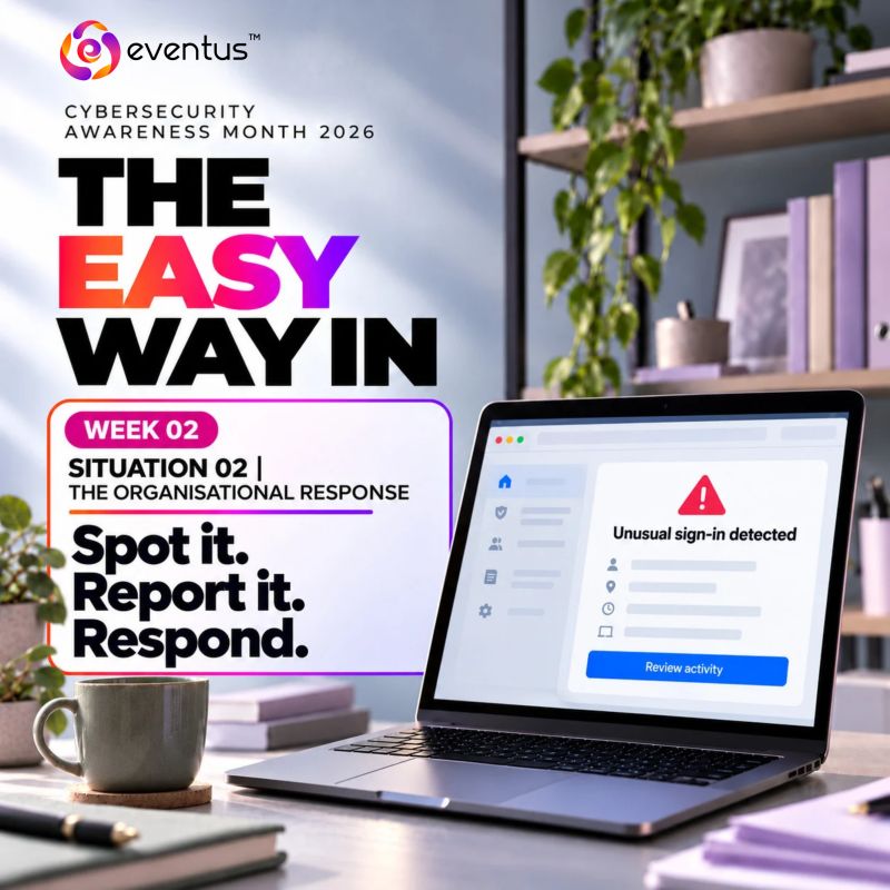 eventussecurity's tweet photo. 𝐓𝐇𝐄 𝐄𝐀𝐒𝐘 𝐖𝐀𝐘 𝐈𝐍 | 𝐒𝐢𝐭𝐮𝐚𝐭𝐢𝐨𝐧 𝟎𝟐: 𝐓𝐡𝐞 𝐨𝐫𝐠𝐚𝐧𝐢𝐬𝐚𝐭𝐢𝐨𝐧𝐚𝐥 𝐫𝐞𝐬𝐩𝐨𝐧𝐬𝐞
 
A stolen password shouldn’t be the end of the story.
 
In this week’s situation, the safest first step was simple: open the service through a known, trusted route rather than the link in the message.
 
But even careful people can be fooled by a convincing sign-in page. Organisations need to plan for that.
 
Strong authentication helps. So do:
🔹𝐕𝐢𝐬𝐢𝐛𝐢𝐥𝐢𝐭𝐲: spotting unusual sign-ins, access changes and activity outside a user’s normal pattern
🔹𝐄𝐚𝐬𝐲 𝐫𝐞𝐩𝐨𝐫𝐭𝐢𝐧𝐠: a simple way for employees to flag suspected credential theft, without fear of blame
🔹𝐑𝐚𝐩𝐢𝐝 𝐫𝐞𝐬𝐩𝐨𝐧𝐬𝐞: a clear process so security teams can investigate and act fast
 
𝐓𝐡𝐞 𝐪𝐮𝐞𝐬𝐭𝐢𝐨𝐧 𝐟𝐨𝐫 𝐬𝐞𝐜𝐮𝐫𝐢𝐭𝐲 𝐥𝐞𝐚𝐝𝐞𝐫𝐬:
If someone entered their credentials on a fake page today, how quickly would your team know, and how quickly could you respond?
 
Awareness, detection and response work best together.
 
👉𝐂𝐨𝐦𝐢𝐧𝐠 𝐌𝐨𝐧𝐝𝐚𝐲: 𝐒𝐢𝐭𝐮𝐚𝐭𝐢𝐨𝐧 𝟎𝟑 | 𝐓𝐡𝐞 𝐡𝐞𝐥𝐩𝐟𝐮𝐥 𝐀𝐈 𝐭𝐨𝐨𝐥
A document to summarise. A meeting to prepare for. An AI tool that can do it in seconds. Before you upload, what would you check?
.
. 
#TheEasyWayIn #DontMakeItEasyForThem #CybersecurityAwarenessMonth #EventusSecurity