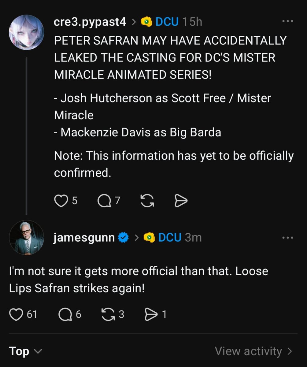 dcuworld's tweet photo. James Gunn confirms the Mister Miracle casting news!

"Loose lip Safran strikes again" https://t.co/SjZia9ynU9