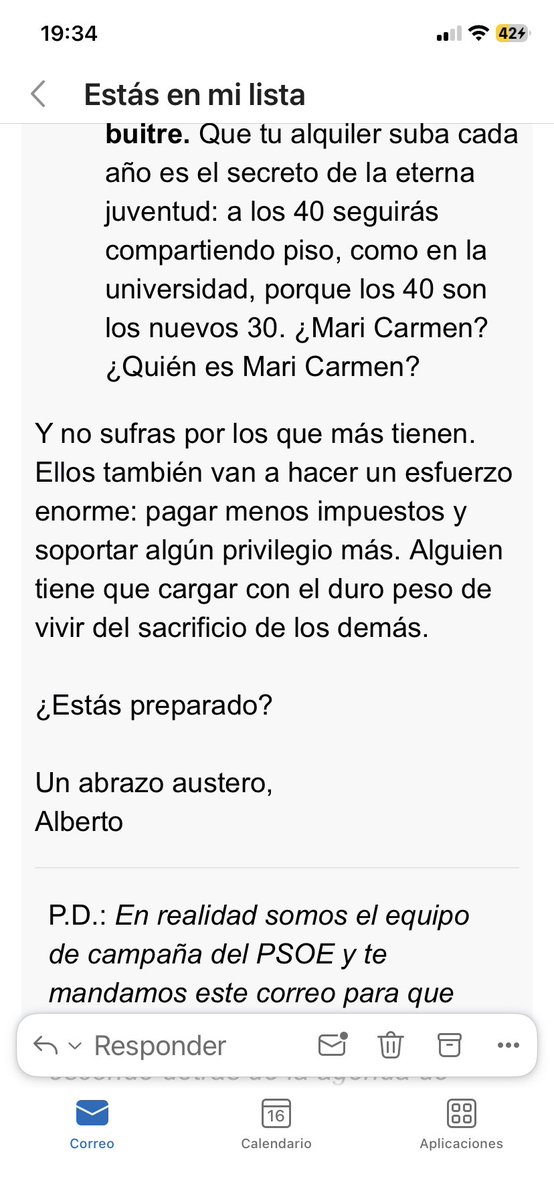 Subero78's tweet photo. Algunos me habéis pedido que ponga el correo entero que ha mandado el equipo de campaña del @PSOE , así que aquí os dejo esta genialidad 🌹😉 https://t.co/4gr5KOpzTh