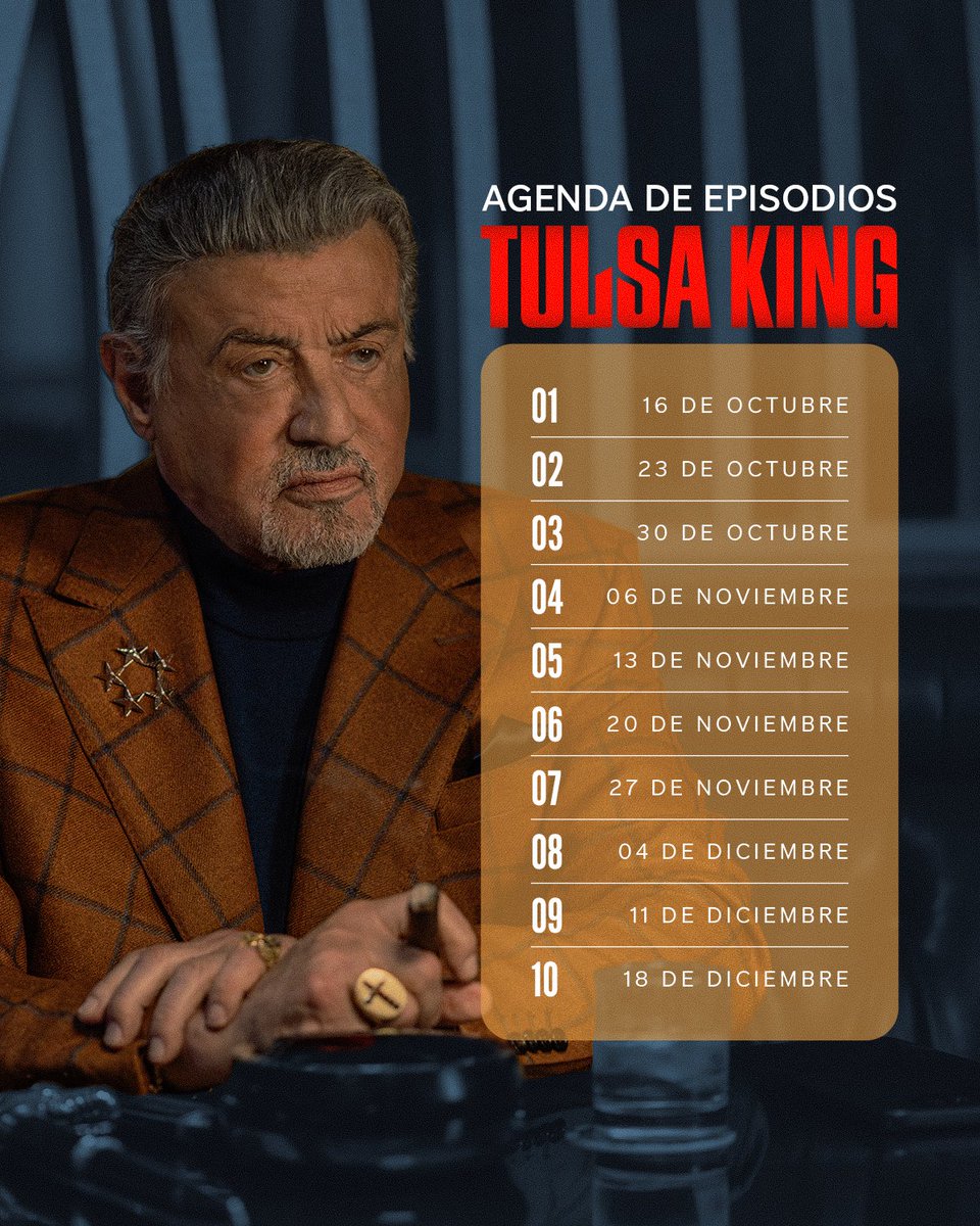 paramountplusar's tweet photo. Ya tenés todas las fechas, así que no tenés excusa. 
No te pierdas esta nueva temporada de Tulsa King, que estrena episodio cada viernes, solo en Paramount Plus 😎👑

#TulsaKing #Stallone #NuevaTemporada https://t.co/L2fEeyhnMw
