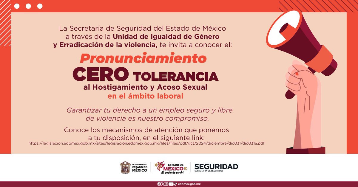 SS_Edomex's tweet photo. En la #SSEdoMex promovemos espacios seguros, libres de violencia y discriminación.
Te invitamos a conocer el Pronunciamiento Cero Tolerancia al Hostigamiento y Acoso Sexual en el ámbito laboral y los mecanismos de atención disponibles 👉🏻https://t.co/vAKtLPBVxZ https://t.co/3lj1ED1jhZ