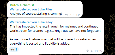 MissCryptoGER's tweet photo. 🚨 Vergesst nicht: QNT-Staking kommt!

Luke Riley von Quant hat es erneut bestätigt:

„And yes of course, staking is coming!“

Der Retail-Start des Mainnets und die Arbeiten am Staking haben sich zwar verzögert, aber die Pläne bestehen weiterhin.

Ich bin gespannt, woher die Staking-Rewards kommen werden. Da QNT bisher keine neuen Token ausgibt, vermute ich eine Art Umsatzbeteiligung aus der tatsächlichen Netzwerknutzung. Ob Quant diesen Weg geht oder ein anderes Modell wählt, bleibt spannend. 👀