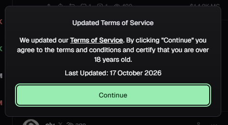 cutiepieyv's tweet photo. WAIT pumpfun JUST CHANGED THE legal age to 18??

when you open the app this now comes up RIP THE TRENCHES 

https://t.co/zooy2HIB0L https://t.co/qPzNXZHxlU