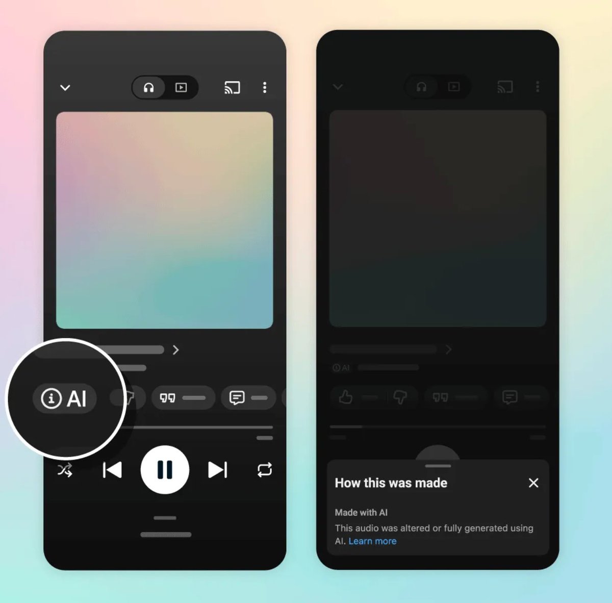 Kunazomi's tweet photo. your next playlist might come with an AI label🎧

youtube music is adding labels to tracks made with generative AI...including audio that’s altered or fully generated

i like te move toward transparency but the big question is how well platforms can identify AI music that creators don’t disclose themselves!!!