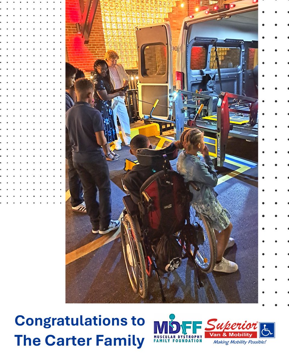 superiorvan's tweet photo. 🎉 Congratulations to the Carter family, MDFF’s 2026 Accessible Van Giveaway recipients! 🚐❤️ Thanks to the @mdff #AccesibleVanGiveaway, Victor and his family can look forward to more adventures, opportunities, and memories together! 💙 #MDFF #SuperiorVan #MakingMobilityPossible https://t.co/jTNI0vPBr0