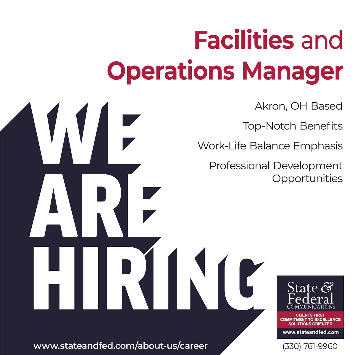 StateandFederal's tweet photo. Join our team! We are looking for a Facilities and Operations Manager in Akron. Take a look at our job description. If you or someone you know would be a great fit, please apply. https://t.co/VvYJsAjMH6 https://t.co/r1t580penu