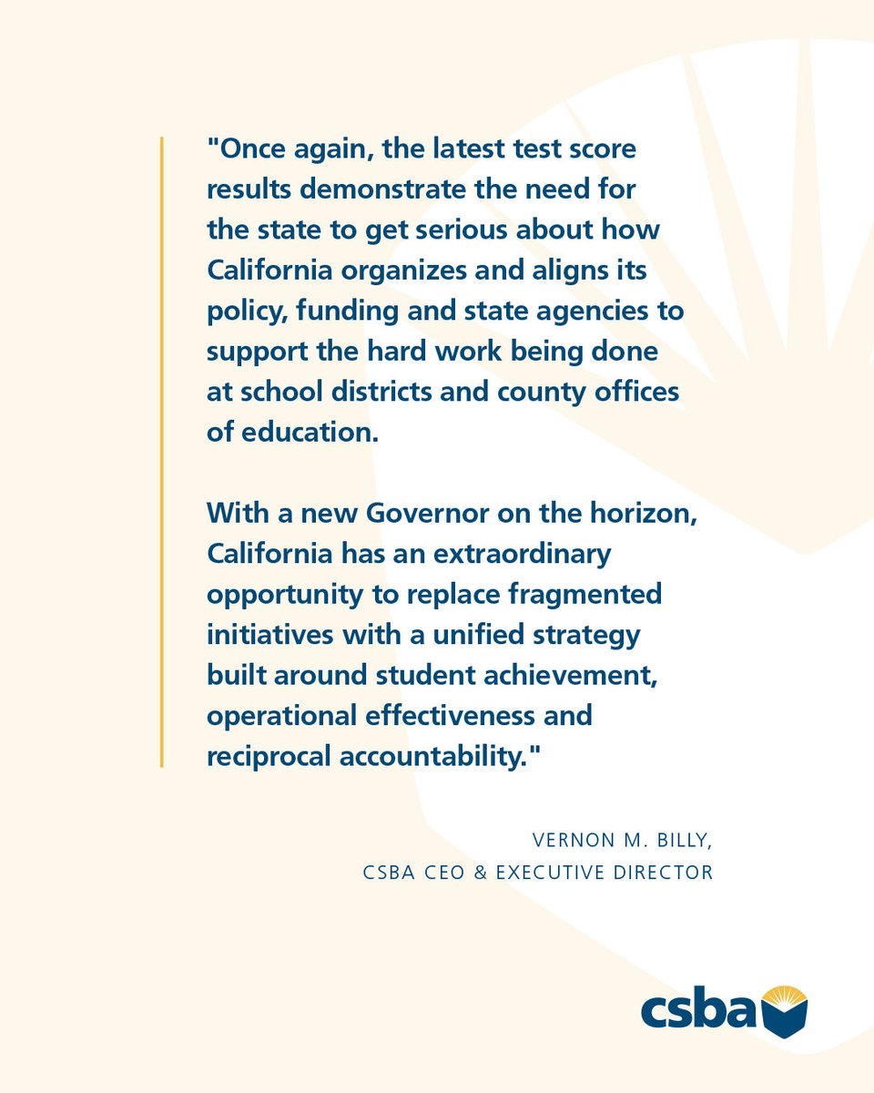 CSBA_Now's tweet photo. In response to the Oct. 15 release of California’s 2026 student assessment results, CSBA CEO &amp; Executive Director Vernon M. Billy issued a statement calling for reciprocal accountability in improving student outcomes. Read it in full here: https://t.co/dKiq6icUog https://t.co/Tyl2M3Ht0C