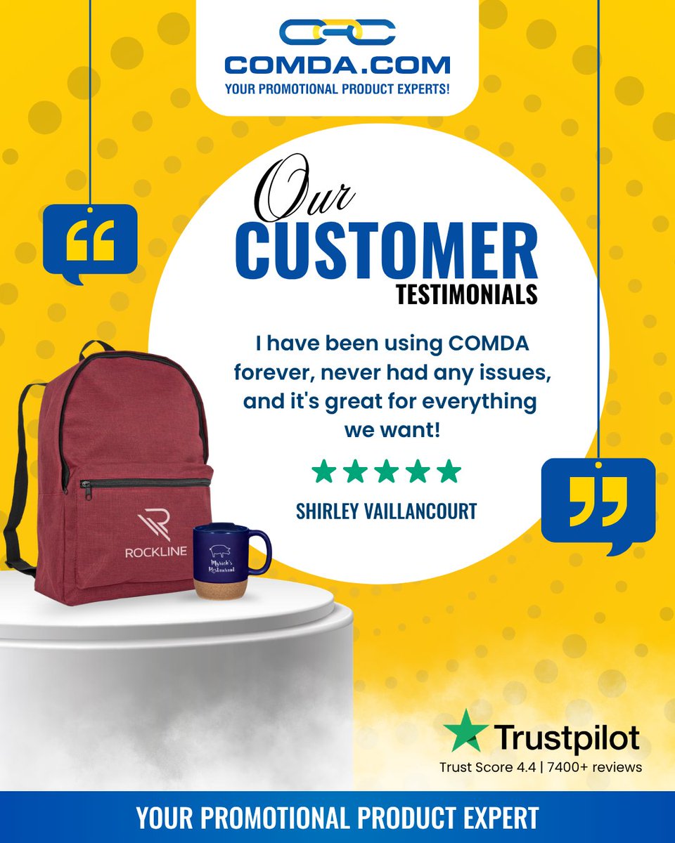 ComdaPromo's tweet photo. Thank you, Shirley, for the great review!

We are proud to provide reliable promotional products that help keep your business connected with your community for years.

Shop custom gear at https://t.co/l9hXgKM01R!
.
.
#CustomerAppreciation #COMDA https://t.co/SYukRchQgI