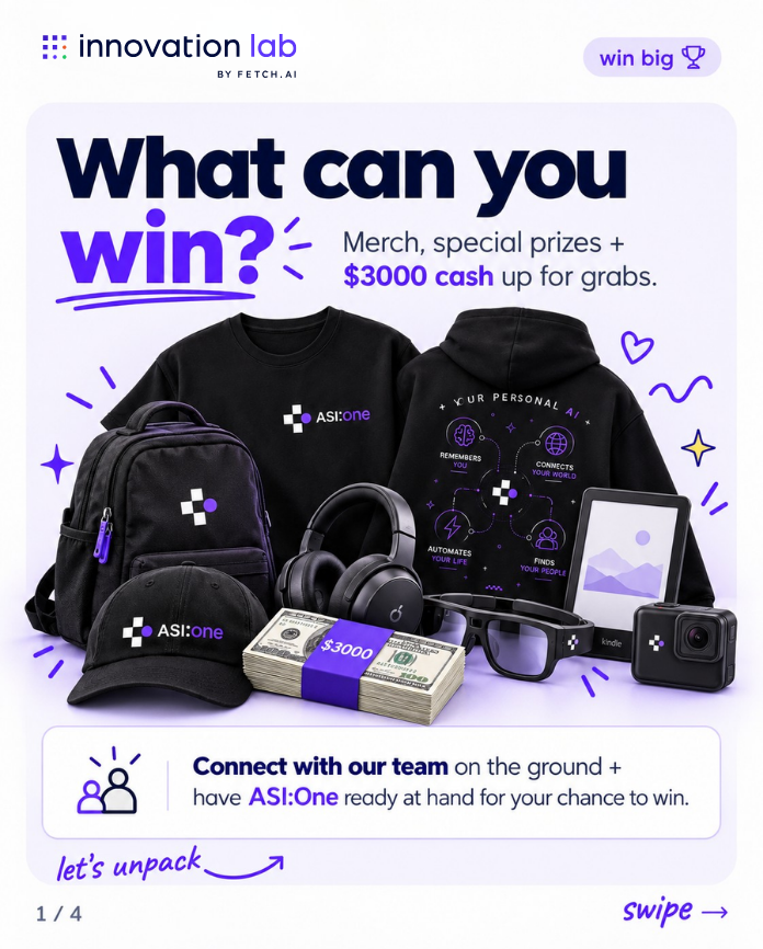 fetch_ai_IL's tweet photo. Merch, special prizes and $$$ up for grabs 👀

https://t.co/l1HUXjxQEG Innovation Lab is sponsoring @LAHacks for the 3rd year in a row, and this year ASI:One is the official AI Assistant for all hackers! 

To celebrate this exciting milestone, we have a LOT of great stuff to give away 🎁

Swipe, see what you'd like and come by our @fetch_ ai stand during the hack. We'll see you there 🔥

@WSana81 @asi1_official