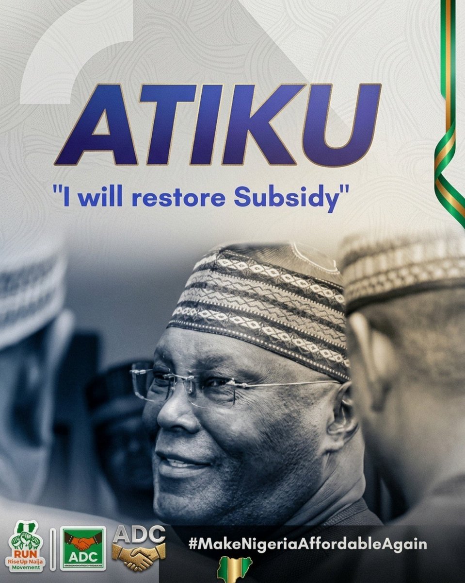 StudentWing_RUN's tweet photo. ATIKU: I will restore Subsidy
#BringBackSubsidy
#MakeNigeriaAffordableAgainforStudentsAndYoungPeople...... https://t.co/qJBzcia47v