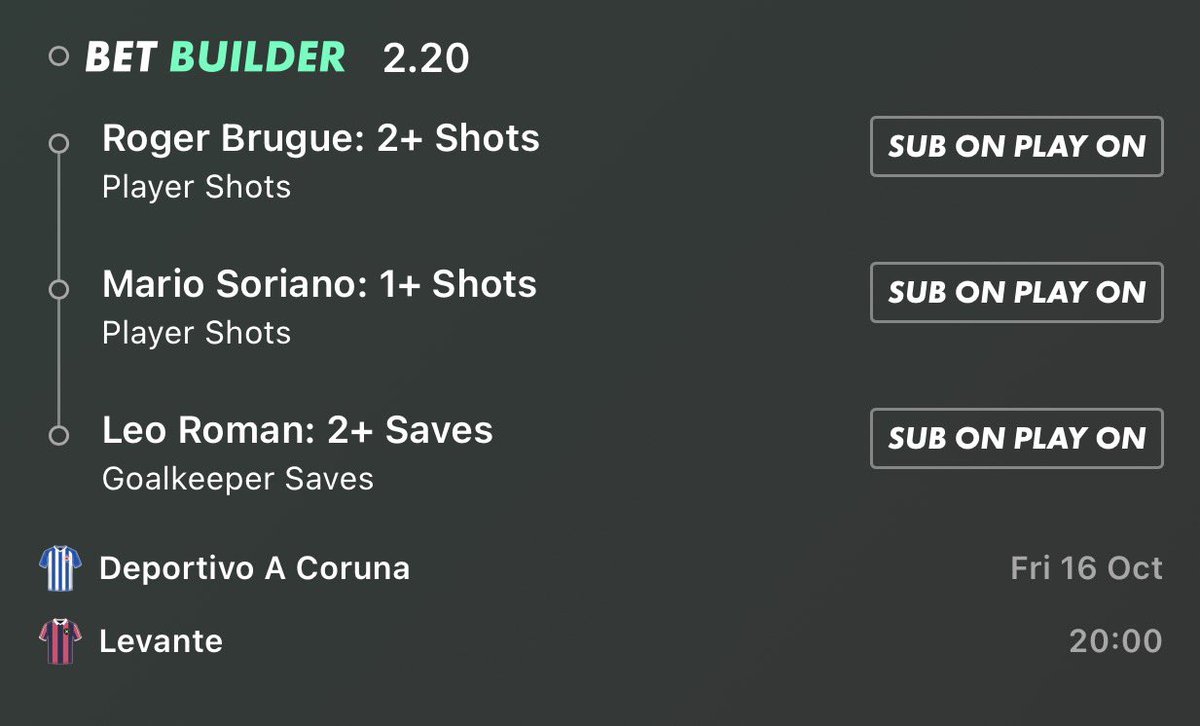 FulTimeFortune's tweet photo. Deportivo La Coruña vs Levante 🇪🇸

🎯 BET BUILDER @ 2.20

Roger Brugué — 2+ Shots
Mario Soriano — 1+ Shot
Leo Román — 2+ Saves

Brugué has averaged 2.83 shots per game this season, clearing the 2+ line in 4 of his 6 appearances. His attacking involvement gives him a route to multiple attempts, although his recent numbers show some inconsistency with a couple of one-shot games.

Soriano is the lowest line on the slip and has landed 1+ shot in 7 of 8 league appearances this season. His average sits at 1.13 per game, broadly in line with last season’s output. Whether he starts in a more advanced midfield role or deeper, his ability to get an attempt away makes this a reasonable market.

Román has averaged 3 saves per game this season, landing 2+ in 6 of 8 appearances. His average was almost identical last season at 3.03 per game. Levante are averaging around 4.29 shots on target per match, giving him opportunities to reach the line, although his away average of 2.25 saves leaves less room for error.

The recent H2H meetings finished 2–1 to Levante on both occasions, but those results alone don’t tell us much about these individual markets. The stronger indicators are the current shot and save numbers, with all three selections showing a statistical route to landing. Minutes, starting roles and the flow of the match will still be important.

Let’s see if this lands 🎯🔥

Follow @FulTimeFortune for more bet builders, stats & picks ⚽️📊