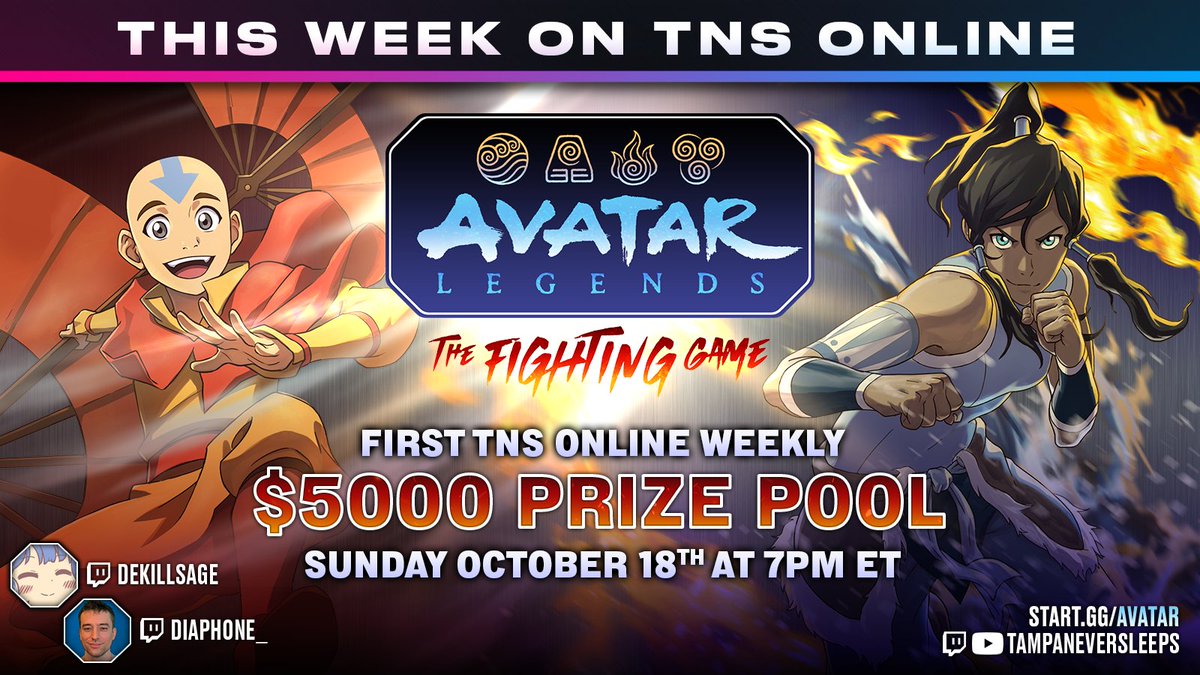 TampaNeverSleep's tweet photo. You've been waiting, and it's finally here.

TNS Flow State, our Avatar Legends: The Fighting Game online tournament with a $5,000 prize pool sponsored by @paramountgames.

Sign up now! https://t.co/XfEAjXkBen
