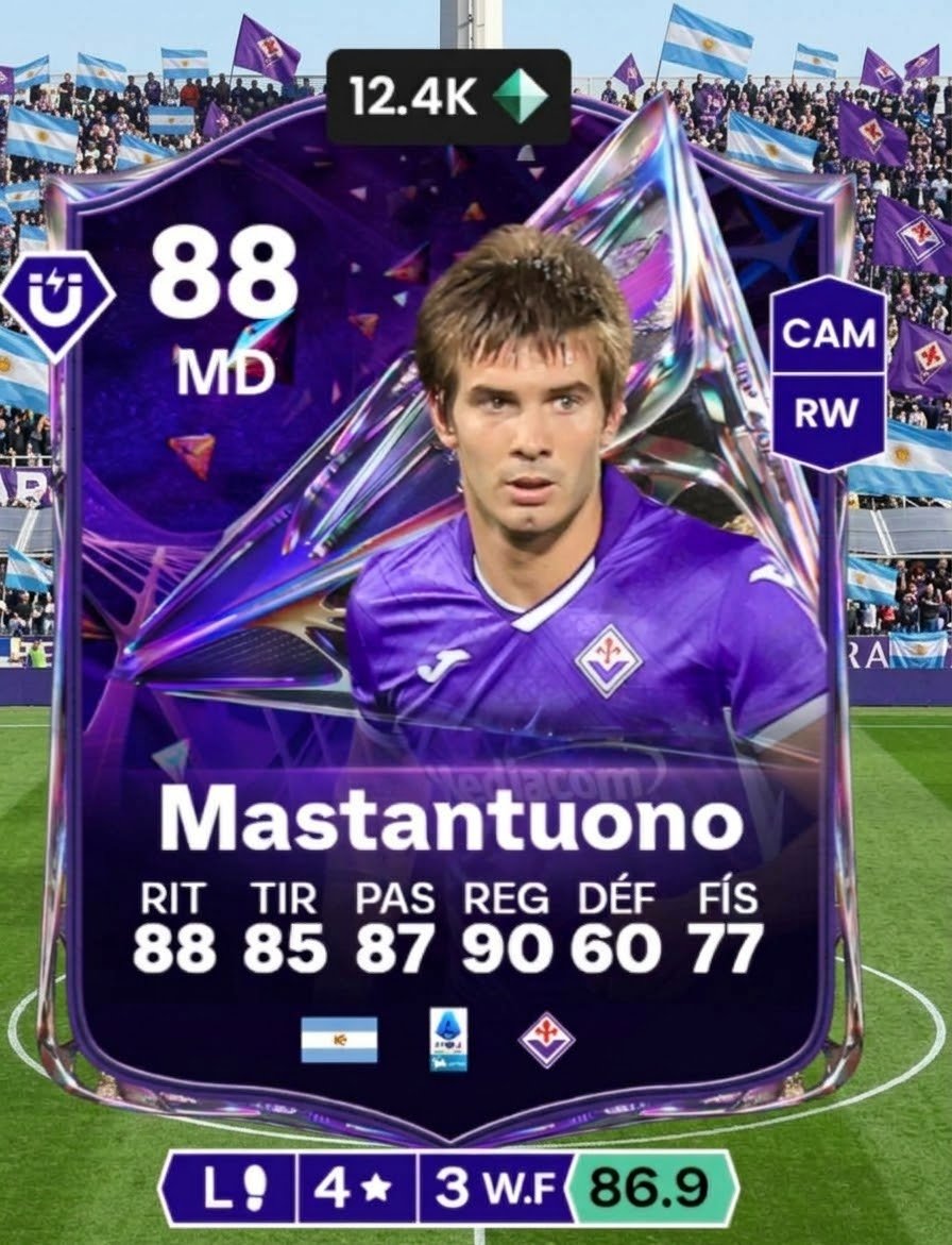 LaDylaT2025's tweet photo. 🎮🃏🇦🇷 NUEVA CARTA ARGENTINA EN EL #EAFC27

🇮🇹🆕 En el día de hoy salió el equipo 2 de los Future Stars y, entre ellos, el ex #RiverPlate y actual #Fiorentina Franco Mastantuono. 

🪙 Recordemos que está nominado al Golden Boy. 

#FutureStars #SerieA #SeleccionNacional https://t.co/5evN8rTkpH