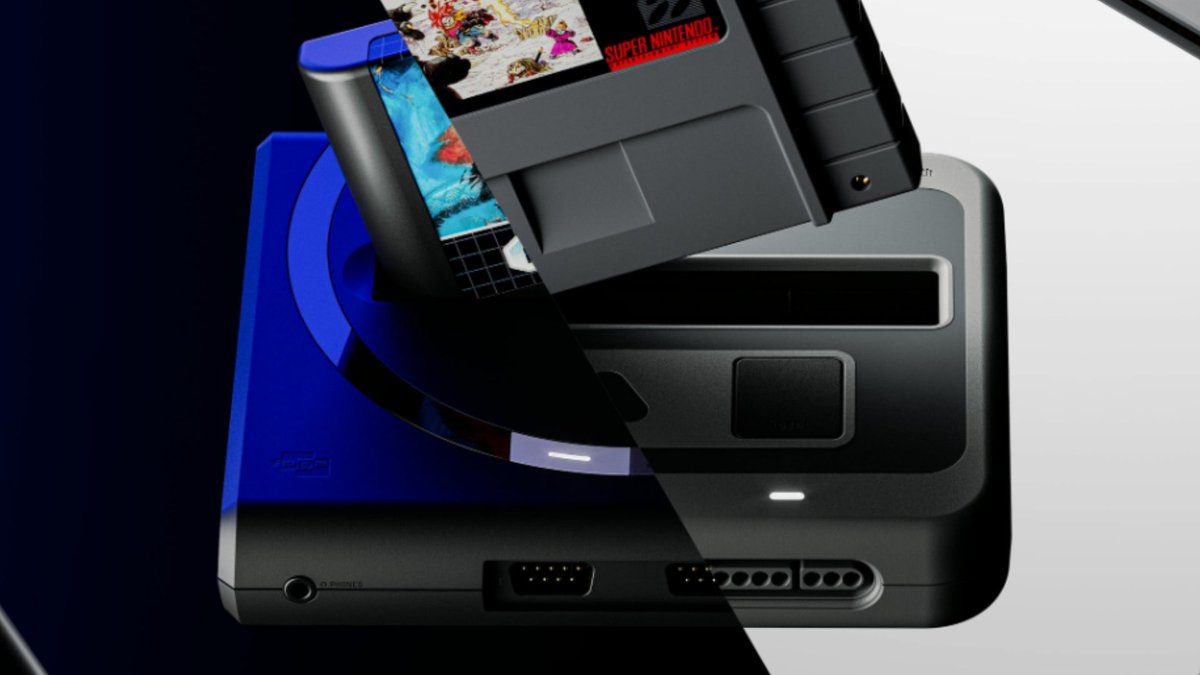 Promotional image showing Analogue's Mega Sg+ and Super Nt+.