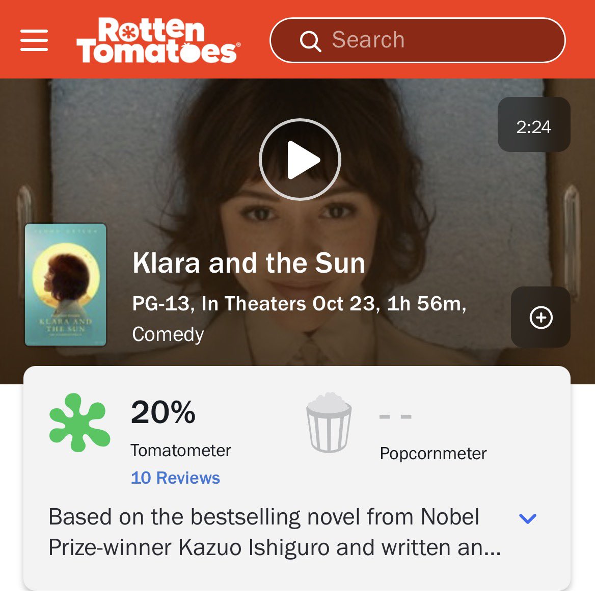 FilmUpdates's tweet photo. Taika Waititi’s ‘KLARA AND THE SUN’ debuts with 20% on Rotten Tomatoes.

Starring Jenna Ortega and Amy Adams. https://t.co/vvRkliL0sP