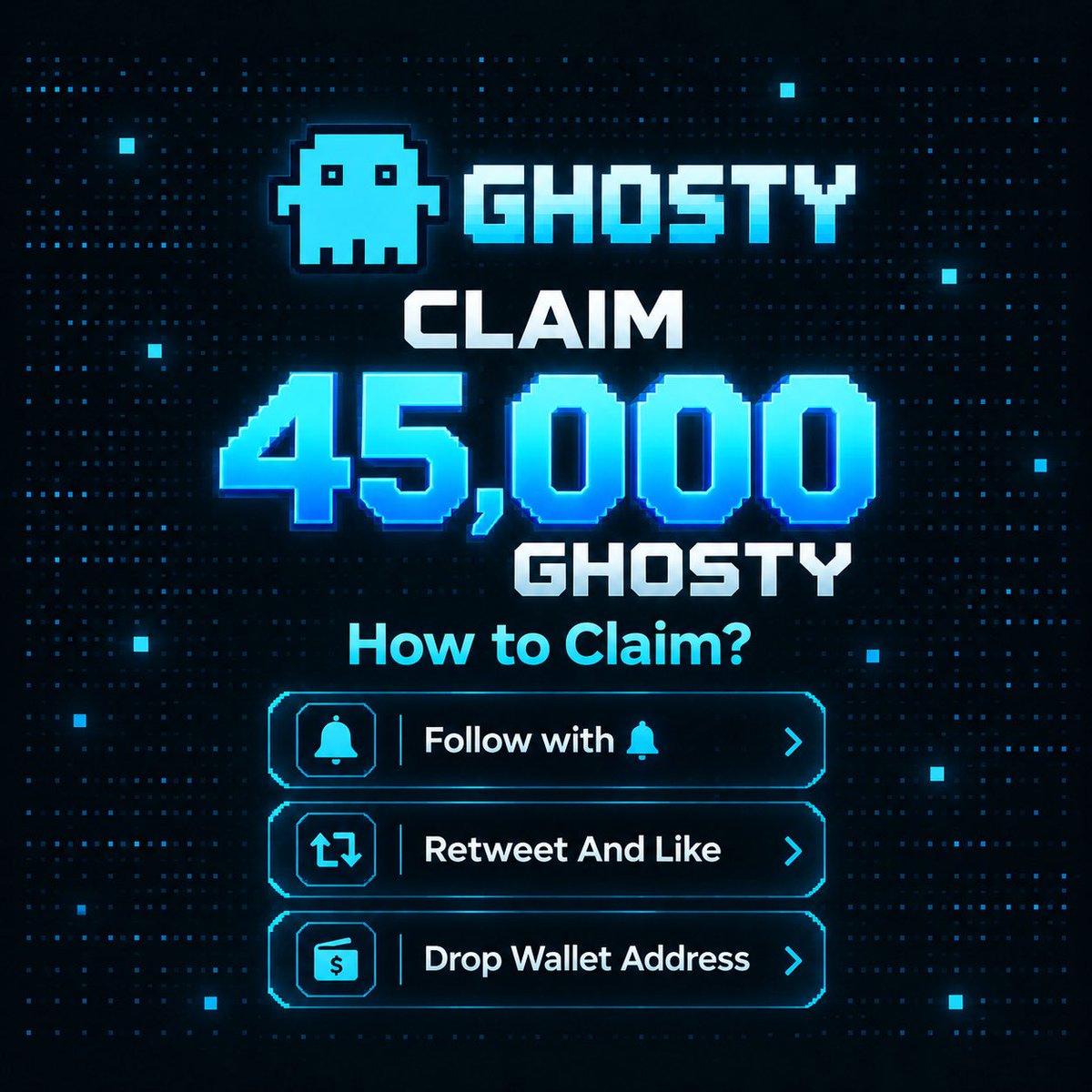 ghostyxspace's tweet photo. Claim 45,000 - $GHOSTY airdrop for first 2,000 🔥

$GHOSTY will list October 18th at 14:00 UTC on $SOLANA

✅Follow @ghostyxspace 
✅RT + Like
✅Comments $SOL addres 

Distribution Starts Now ⏰ https://t.co/IUiTdAdlr2