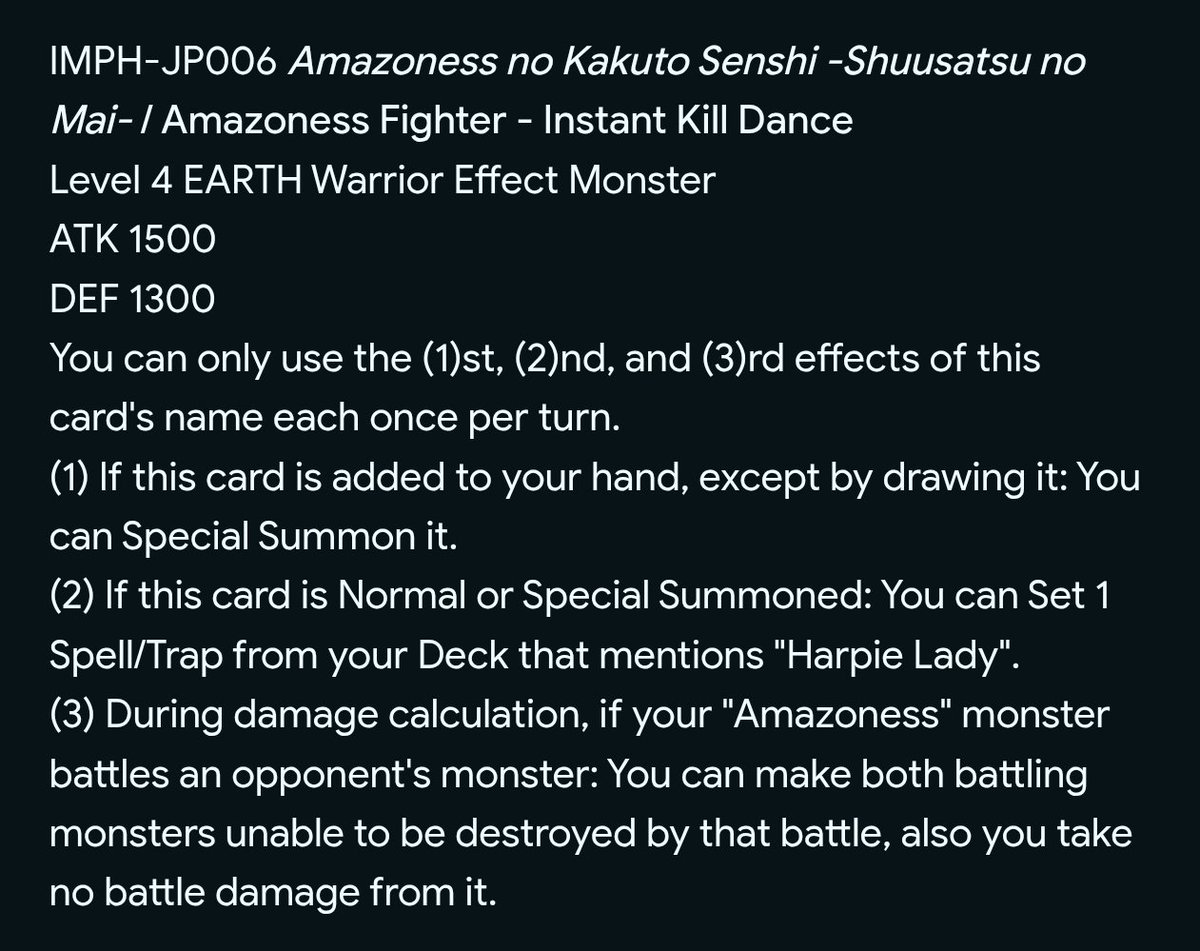 HarpieFeathers's tweet photo. Amazoness Fighter - Instant Kill Dance

(translation courtesy: https://t.co/t4xLDvlTeM) https://t.co/jSYLGF1HlE