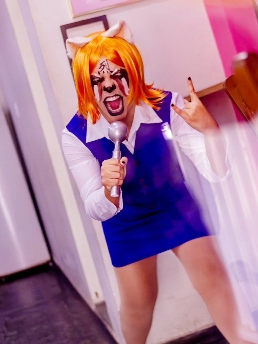 aggretsuko's tweet photo. The flavor of the day is pure rage! 🍦🔥 #Aggretsuko cosplay by heylittlehana on IG! https://t.co/OWY4hbuMzR