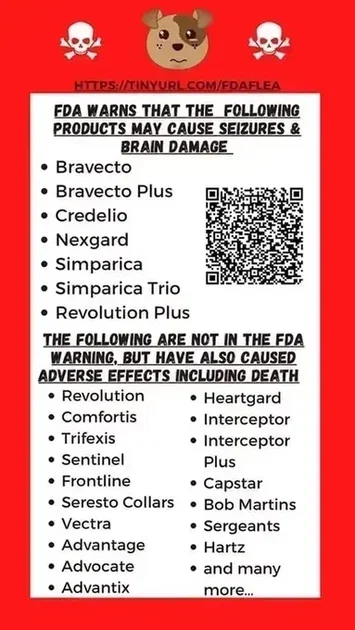 JaniceJame6vjh's tweet photo. These flea/tick products are killing pets! 

Alternatives are listed:

#Meme #Poison #Fleas #Ticks #Mosquitos #Mosquitoes #Cats #Dogs #Pets #Animals #FDA #Maginess #Bravecto #BravectoQuantum #Seizures #Death #Deaths #Mortality #Caturday #DogsofX #CatsofX https://t.co/G8DtviO1Qc