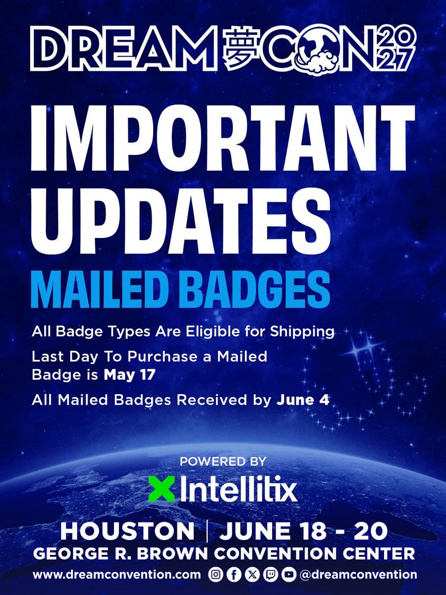 dreamconvention's tweet photo. We’ve unlocked some new features to help plan your Dream Con experience! 

🎟️ Early Badge Drop is TODAY @ 7pm CST/ 8pm EST 

💳 Explore new payment plans, hotel packages, & merch add-ons powered by @Tixr_ 

✅ Pro Tip: Create/Update your Tixr account ahead of time so you’re ready when badges drop

Check out website for full details + FAQs
https://t.co/vbeK6bI19L

#DreamCon