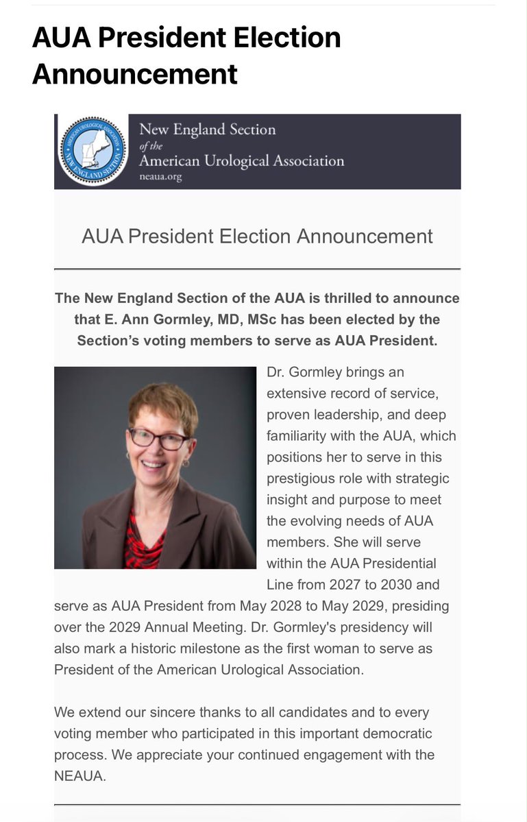 drhelenbernie's tweet photo. Monumental Milestone!! Congratulations to Dr Ann Gormley as newly elected @AmerUrological president!!! Trailblazer!!
@AnnGormley1 
@SWIUorg @SMSNA_ORG https://t.co/U9EyQpMrUW